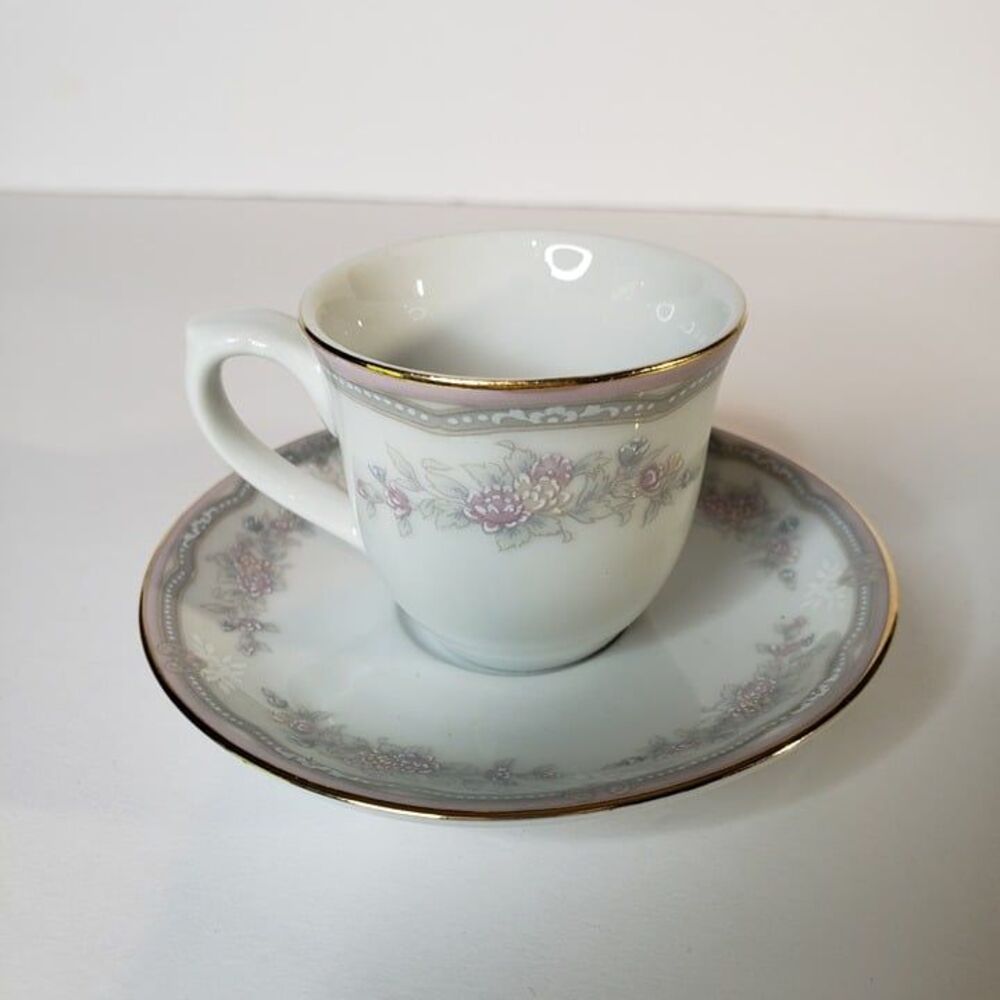 Miniature Mini Schmidt Porcelain Pink Floral Teacup Saucer Demitasse 2" Espresso